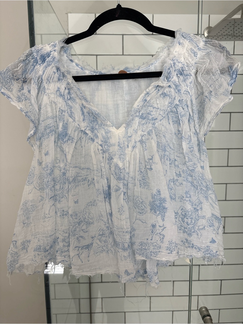 Light Blue Floral Gauze Free People crop top size L